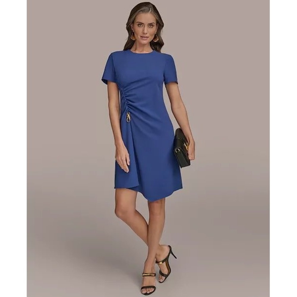 Donna Karan New York Cobalt Blue Ruched Sheath Dress Gold Hardware Size 6 &12NWT